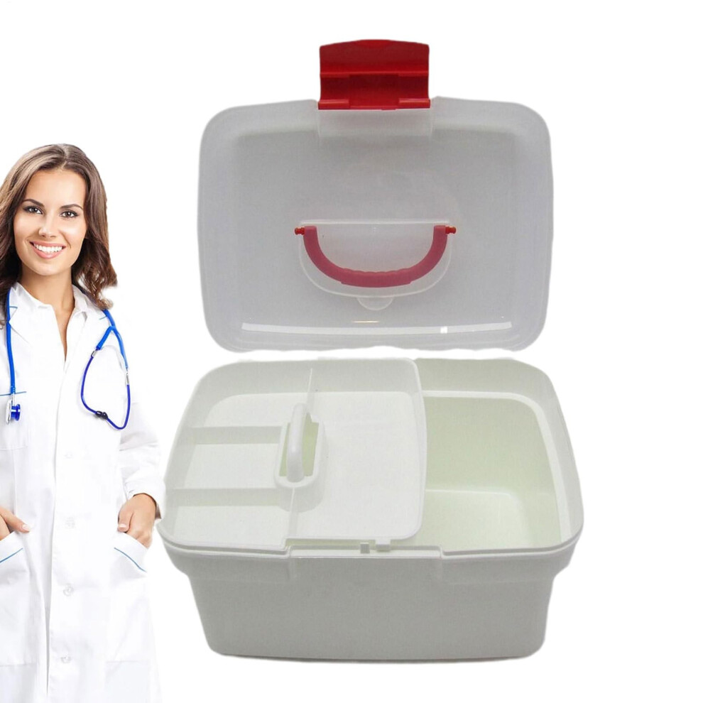Medicine Organizer Box, Medicine Box with Handle, Medicine Storage Container with Removable Tray, Pill Aids for Home, Travel, Dormitories