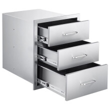 Mueble de Almacenaje Exterior-Duoku-con 3 Cajones de Acero Inoxidable, Dimensiones 46x59x59 cm, Ideal para Islas de Barbacoa
