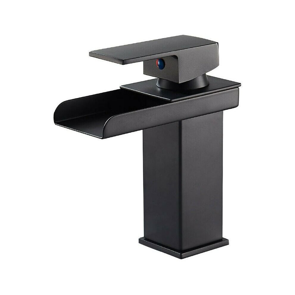 Graceful Waterfall Spout Faucet For Bathroom Basin, Matte Black Finish For Timeless Style, Copper Core With Lift-Up Type Opening, Non-Corrosion Surfac 9139052088078