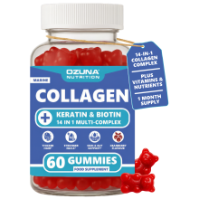Marine Collagen Gummies with Keratin, Biotin & Bamboo | 14-in-1 Multi-Complex | Cranberry Flavour | 60 Gummies | Supports Hair, Skin, Nails & Joints