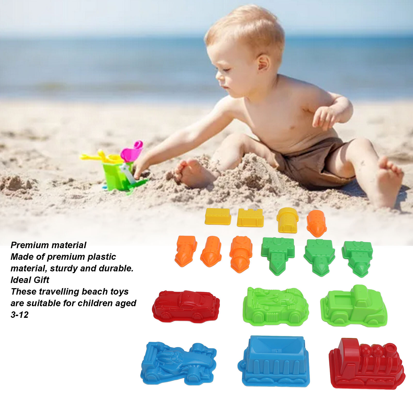 Jouets De Plage Pour Enfants - Ensemble Avec Pelle, Moules, Moulin à Vent Et Sac - ABS - Pour Sable Et Eau