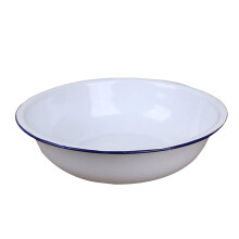 Tigela de mistura esmaltada, bacia vintage branca para sopa, salada e armazenamento de alimentos na cozinha, com superfície lisa de esmalte e maior