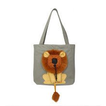 Cat Dog Shoulder Bag Canvas Cute Lion Shape Outdoor Handbag Pet Bag Gray