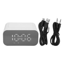 Digital väckarklocka Bluetooth-högtalare, trådlös laddningsstation med FM-radio och stereoljudkvalitet, spegel-LED-display med dimmer för sovrum