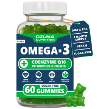 Vegan Omega 3 Gummies | Algal Oil DHA & EPA with CoQ10, Vitamin D3 & Folate | Sugar-Free Gummy | 60