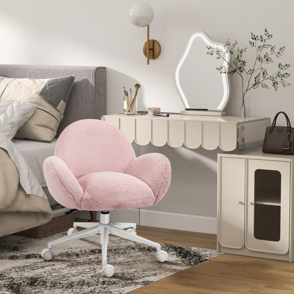 Homcom Fluffy Leisure Chair Office Chair With Backrest Armrest Wheels Pink