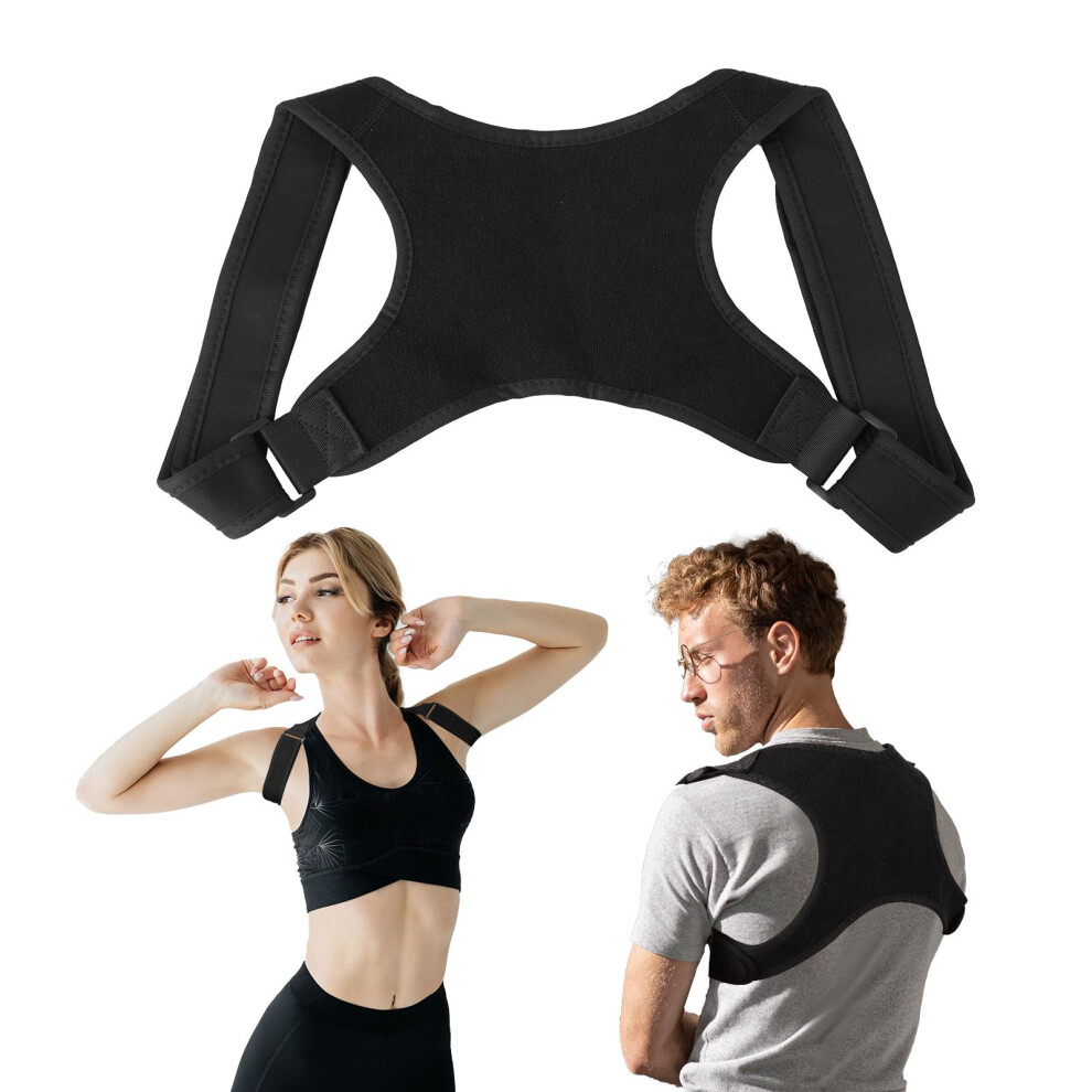 Black Posture Corrector, Adjustable Back Brace For Men And Women Orthopedic Support To Improve Back And Neck Posture