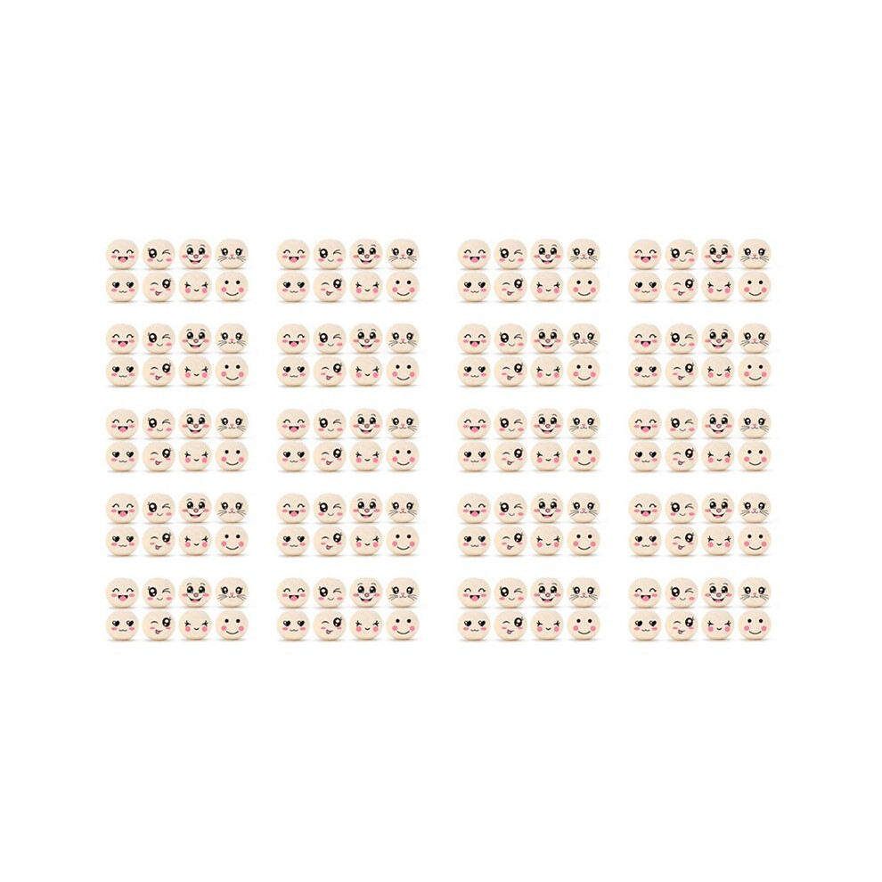 8 Styles Wooden Beads With Face 20 Mm Smile Face Wooden Bead Natural Wood Beads Round With Hole Pack Of 160 4711619245473