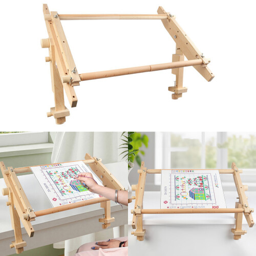 Adjustable Beechwood Sewing Frame Stand With Nonslip Clamps For 1