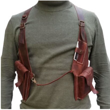 Leather Clutch Bag Vintage Leather Double Shoulder Holster Bag Wallet Adjustable RED life size