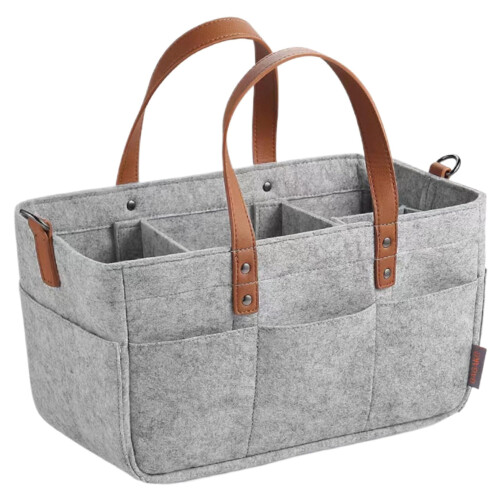 Nappy Caddy Organiser, Portable Nursery Caddy, Foldable Felt Bag, Grey Gray