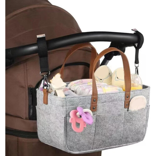 Nappy Caddy Organiser, Portable Nursery Caddy, Foldable Felt Bag, Grey Gray 1