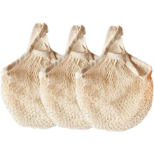 Sacos de algodão em malha para frutas e verduras, reutilizáveis e laváveis, com alças longas para múltiplos usos, ideais para armazenar vegetais