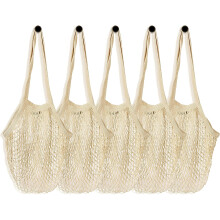 Sacola de compras ecológica em malha, resistente e durável, feita de algodão orgânico, leve e reutilizável, ideal para frutas e verduras.