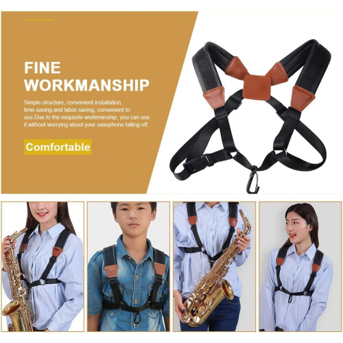 Saxophone Strap Leather Lifting Straps Padded Canvas Black 1