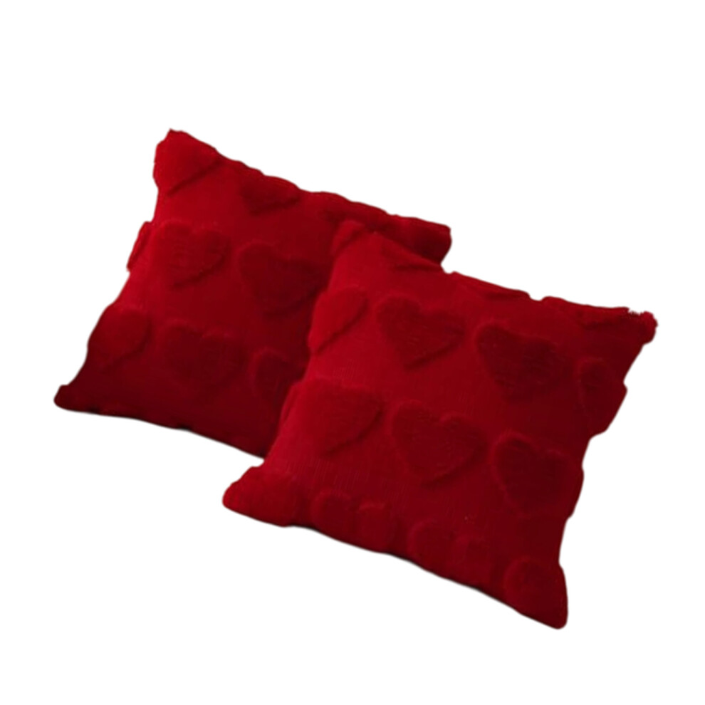 2 Piece Love Heart Embroidered Pillow Covers Valentines Day-Red