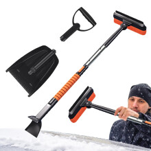 Snow brush, snow scraper foldable snow broom with retractable handle, sturdy metal shovel.