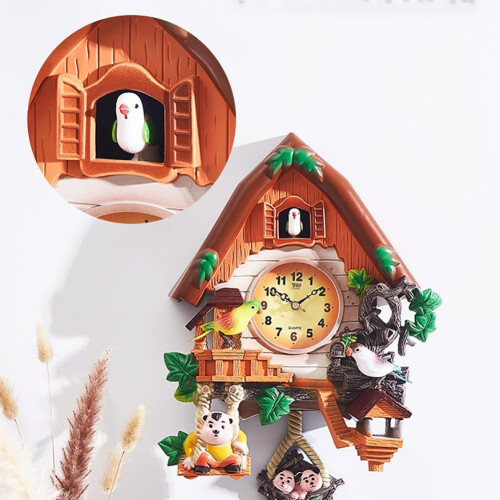 Cuckoo Clock for Wall, Traditional Forest Resin Bird Clock with Timer Function 2