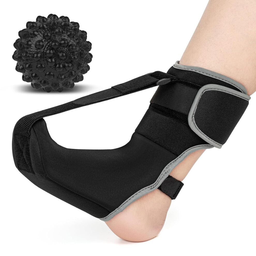 Plantar Fasciitis Night Splint with Massage Ball: Heel Spur Bandage, Foot Brace, Plantar Fasciitis Sock to Relieve Foot Pain (BlackL)