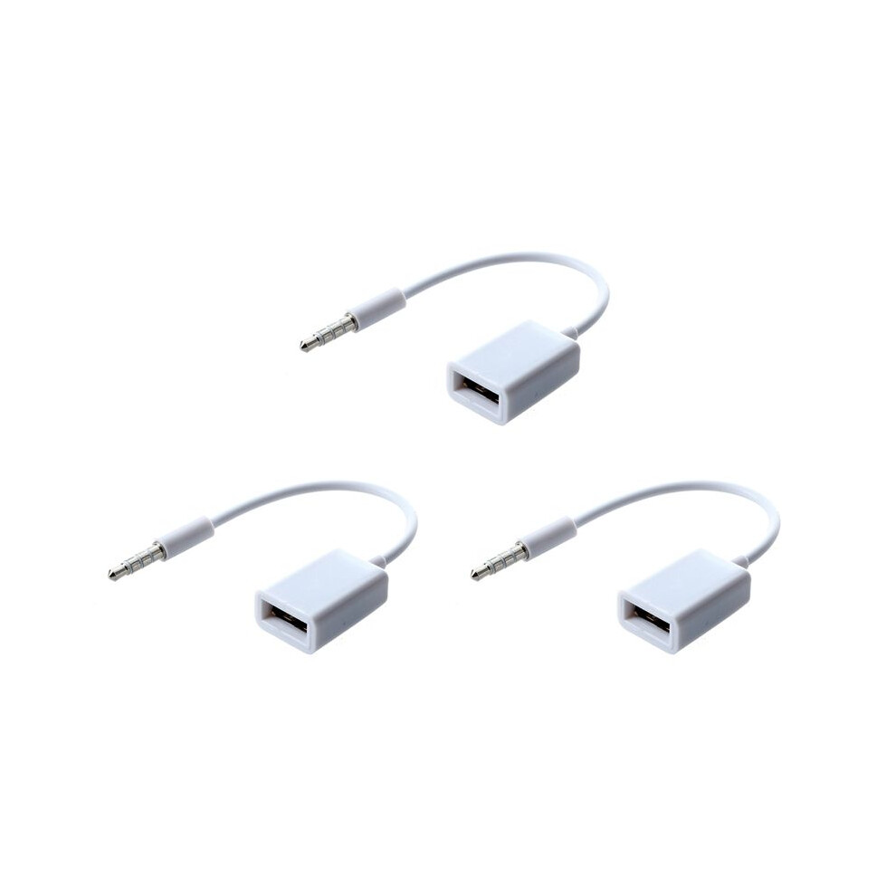 3X Car Mp3 3.5Mm Male Aux Audio Plug Jack To Usb 2.0 Female Converter Cable Cord White 4712320725315