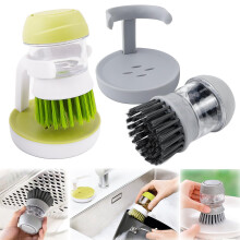 Washing Up Brush with Detergent Dispenser Upgrade Pack of 2 Grey Green