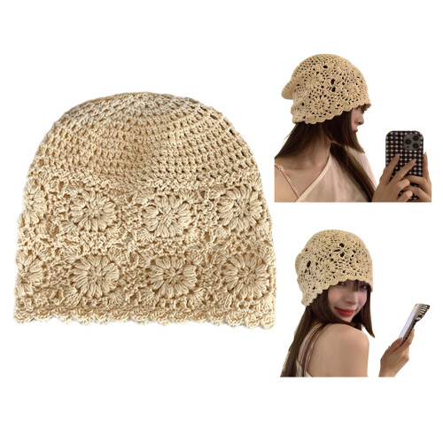 Pull bonnets chapeau crochet à la main chapeau de mode-Beige 2