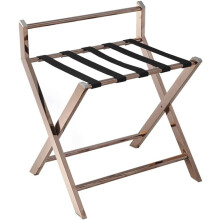 Foldable luggage rack for hotel rooms with stainless steel strap (Silver, 60x45x5cm)