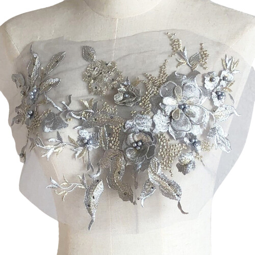 Florals Applique Patches with Sparkling Sequins for-Grey