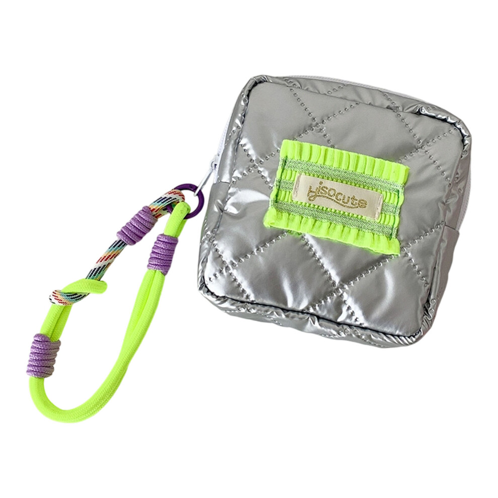 Shining Silver Square Cosmetic Bag With-fluorescent green