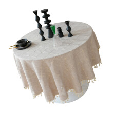 Simple Round Tablecloth Polyester Cotton Blend-Coffee color