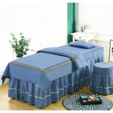 Massage table sheets, sheet skirt, bed cover, 4piece set, soft, solidcolor (blue)