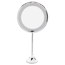 5x förstoringsspegel med LED-lampor, batteridriven bärbar sminkspegel, flexibel svanhals och 360 graders roterande arm, dagsljus-LED för exakt