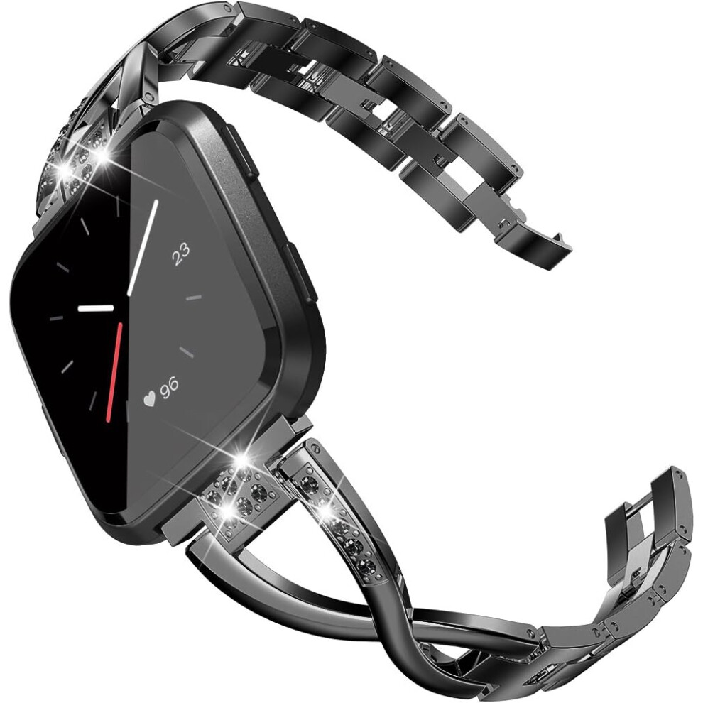 Stainless Steel Watch Band For Fitbit Versa, Compatible With Fitbit Versa Viking Celtic Knot Design, Dressy Metal Strap With Sparkling Rhinestones, To 9486358098288