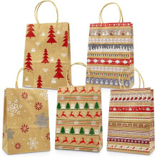 Sacchetti regalo natalizi assortiti, sacchetti unici in carta kraft con manici per confezioni regalo resistenti e riutilizzabili, perfetti per feste