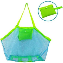 Ekstra stor net-strandtaske til sandvandsdræning, foldbar letvægts blå strandtaske med oxfordstof af høj kvalitet, perfekt til strandlegetøj