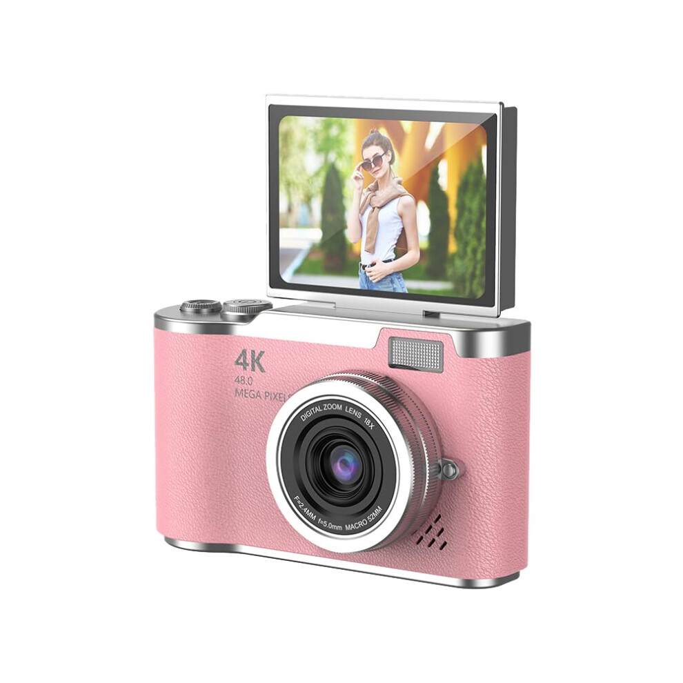 4K Digital Camera 48Mp Portable Ccd 8X Zoom Video Gift () (White) Pink/White 9426802116625