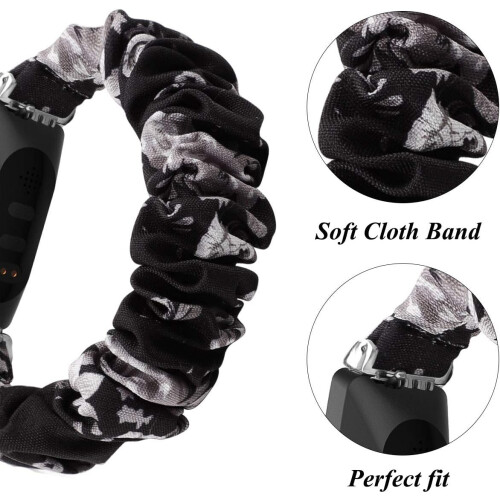 Pulseira elástica de tecido para smartwatch, modelo scrunchie, feita de algodão macio com estampas estilosas, design flexível e leve. 2