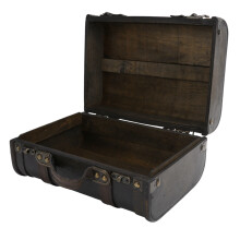 Vintage Wooden Treasure Chest Antique Style Decorative Storage Chest Handcrafted Wood Trunk Retro Suitcase with Firm Handle for Home Office Bedroom De
