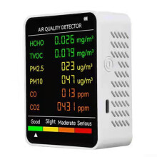 6in1 Air Quality Monitor, Multifunctional MT07CO Air Monitor, Carbon Dioxide Detector Sensor for Home, Office (White)