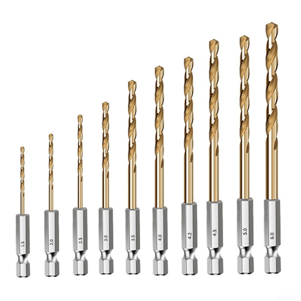 10Piece Hss Drill Bit Set, Metal Drill Bit Set, Titanium Coated Drill Bit Set With Hex Shank, 135Degree Point Drill Bit Set 9365049616997