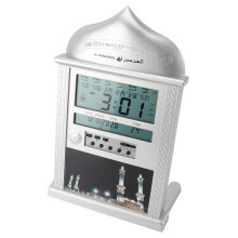 Horloge Azan multifonction en argent avec calendrier perpétuel et fonction alarmement
