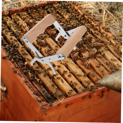 Bee frame lifter with wooden handle for easy removal of frame combs 2