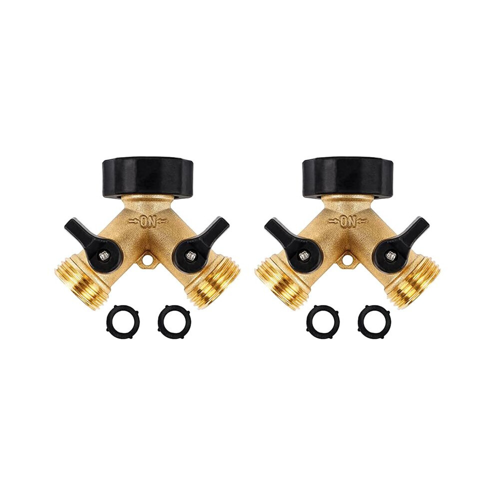 Garden Hose Splitter 2 Way Heavy Duty Brass Connector Tap Splitter, Y Splitter 2 Valves With 4 Extra Rubber Washer 4712842579281