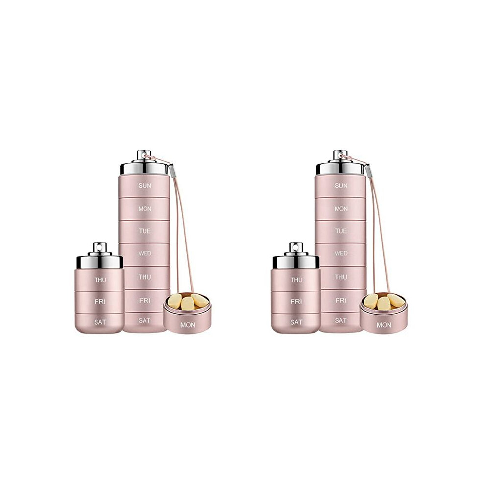 2X Metal Pill Organizer Weekly,Stackable Waterproof Travel Pill Box,Pill Case,7 Day Daily Medicine Organizer Pink