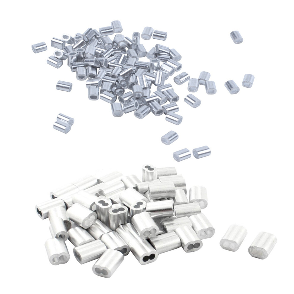 200Pcs Steel Wire Rope Aluminum Ferrules Sleeves Silver - 100Pcs 1Mm Diameter & 100Pcs 3Mm Diameter 4713039805312