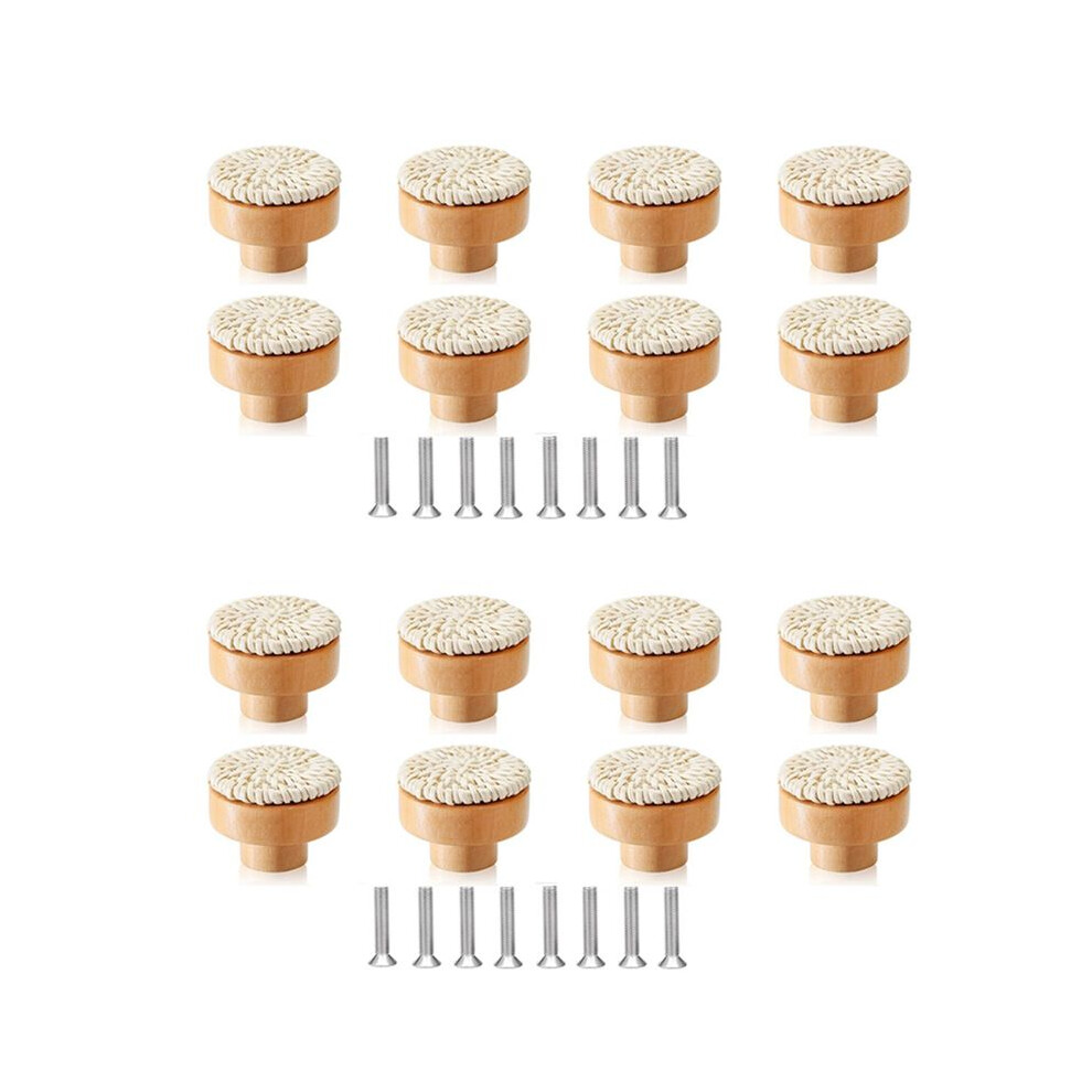 16Pcs Boho Rattan Dresser Knobs Wood Drawer Knobs Handmade Woven Wicker Knobs Pull Handle For Cabinet Home Decor 4714052369478
