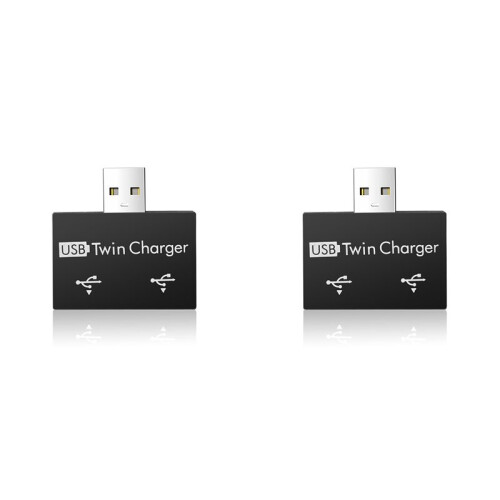 2X Portable  USB Hub to 2 Port Charger Hub Adapter USB Splitter Dual USB Charging Extender for Phone Computer Black