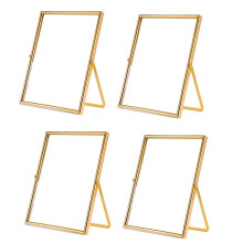 Gold Floating Picture Frame Set of 4, Gift Metal Glass Photo Frames, for Tabletop Display Vertically