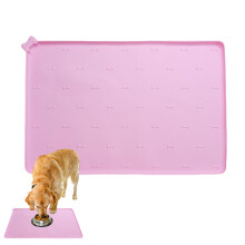 Water bowl mat Cat place mat, 60 x 40 cm nonslip and quickdrying silicone floor mat for pets indoors, leakproof for dog feeding, Pink A