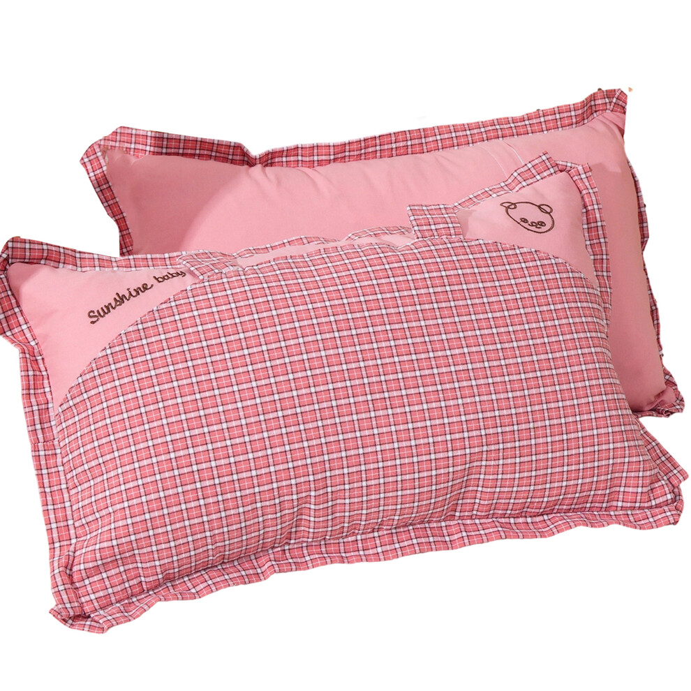 Children Washed Cotton Pillowcase Pair Breathable Bear-Pink